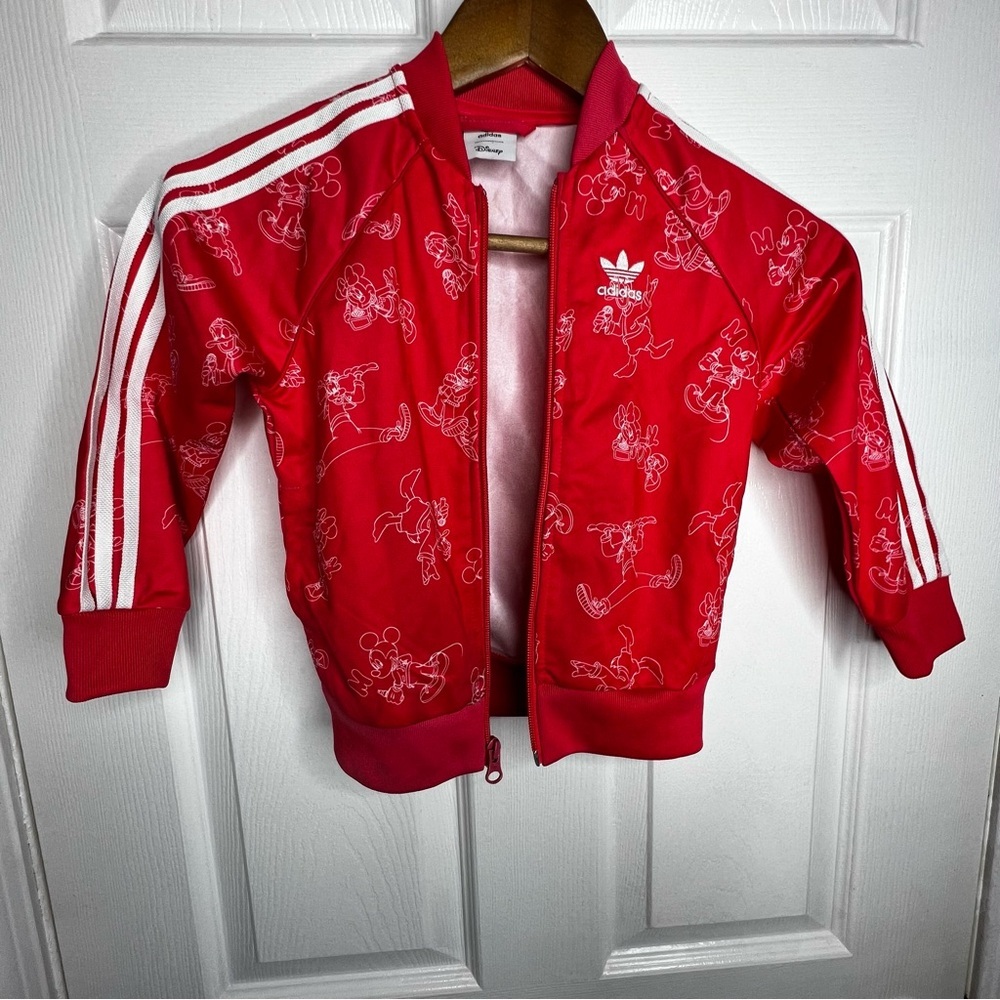Adidas Red (Pinkish) Kids Zip-Up Jacket with White Stripes - Picture 2 of 10